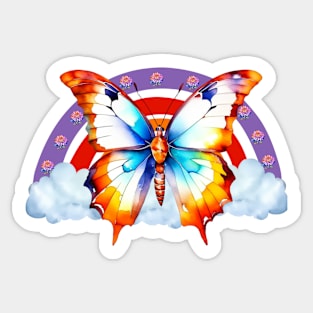 Beautifull Watercolor Butterfly With Rainbow Sticker